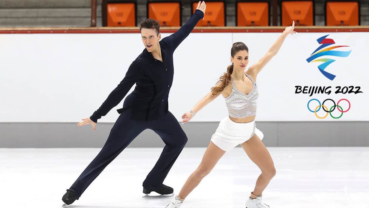 Tina Garabedian and Simon Proulx-Sénécal skating at the Beijing 2022 Olympic Winter Games