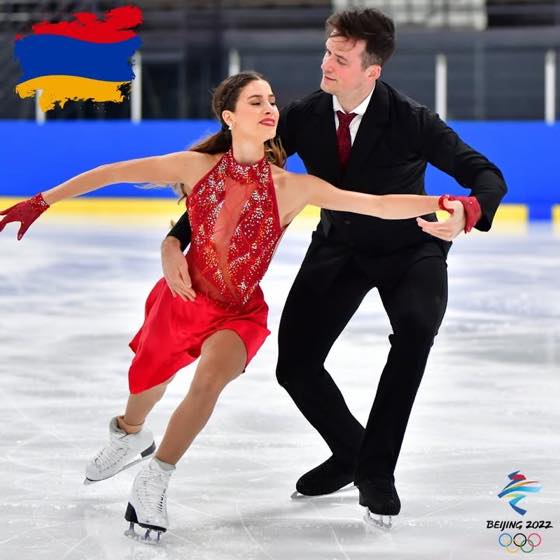Tina Garabedian and Simon Proulx-Sénécal in their red free-dance costumes
